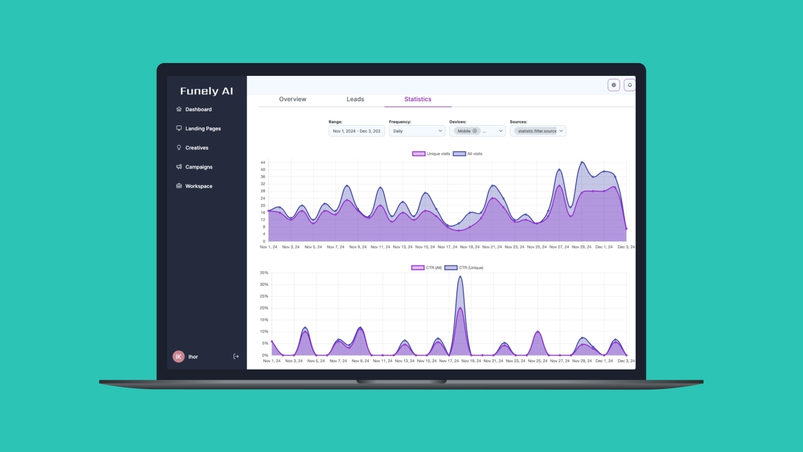 Vibrant analytics charts showing real-time data.